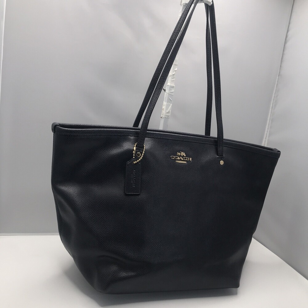 Coach New York Horse & Carriage Pebbled Leather Tote Blue Zipper Great Condition